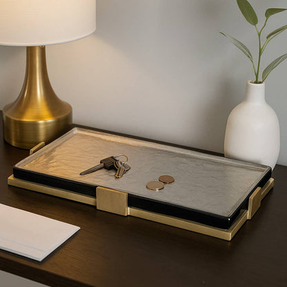 Decorative Tray - Gold Metal Rectangular Design, 19 in.