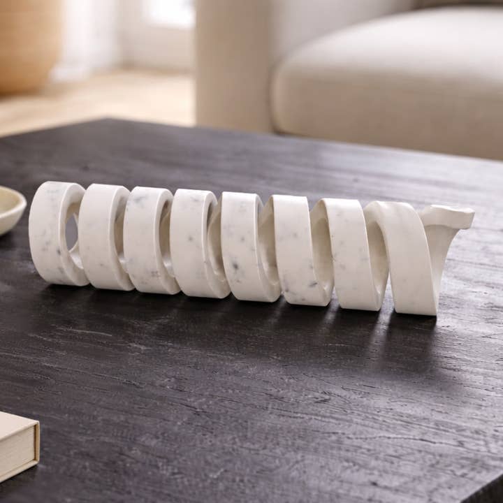 Decorative Sculpture - White Marble Carved Spiral, 17 in.
