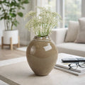 Decorative Vase - Brown Porcelain Wide Sculpted Mouth, 11 in