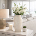 Decorative Vase - Beige Ceramic Sculptural Hollow, 17 in.