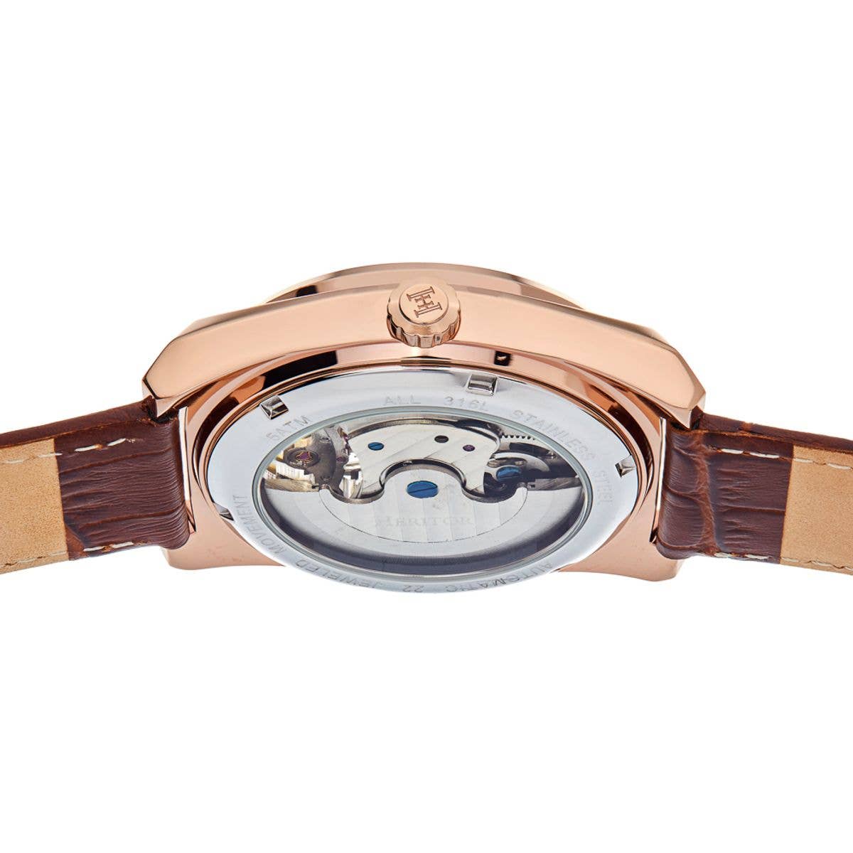 Heritor Daxton Men's Automatic Skeleton Leather Watch, Brown/Rose Gold
