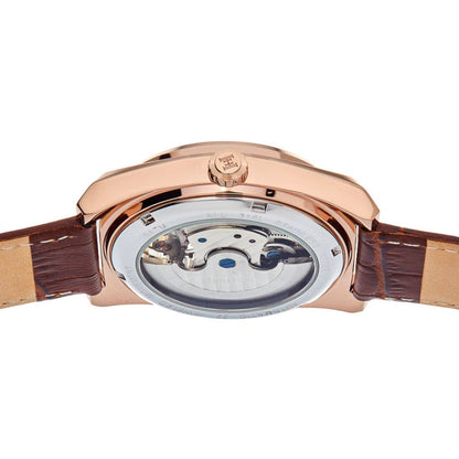 Heritor Daxton Men's Automatic Skeleton Leather Watch, Brown/Rose Gold