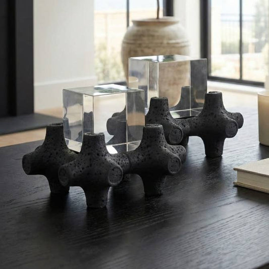 Sculptures Set of 2 - Black Resin Crystal Cubes, 6/8 in.
