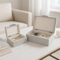 Decorative Boxes Set of 2 - White Wood Gemstone, 11/14 in.