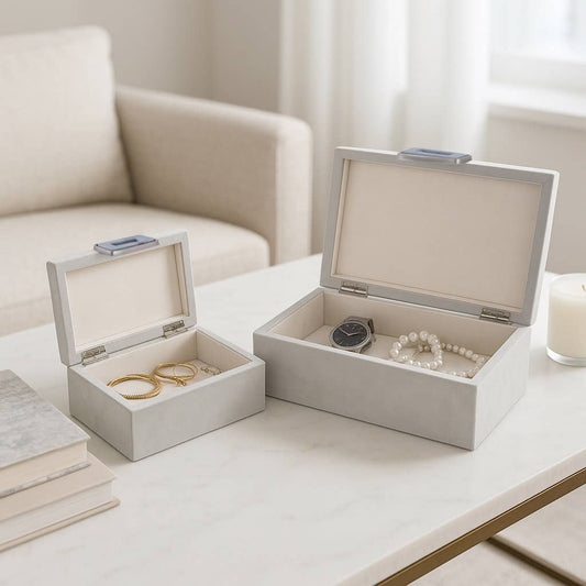 Decorative Boxes Set of 2 - White Wood Gemstone, 11/14 in.