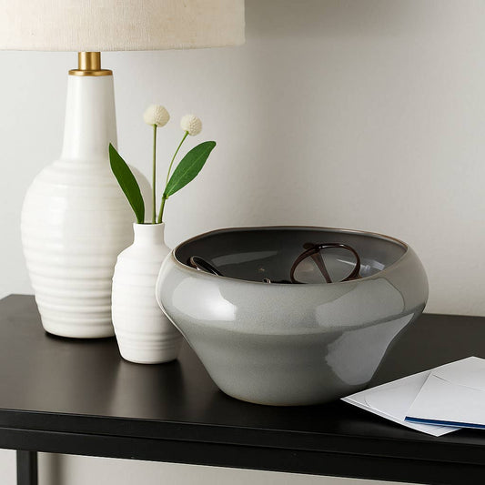 Decorative Bowl - Gray Ceramic Glazed Centerpiece, 13 in.