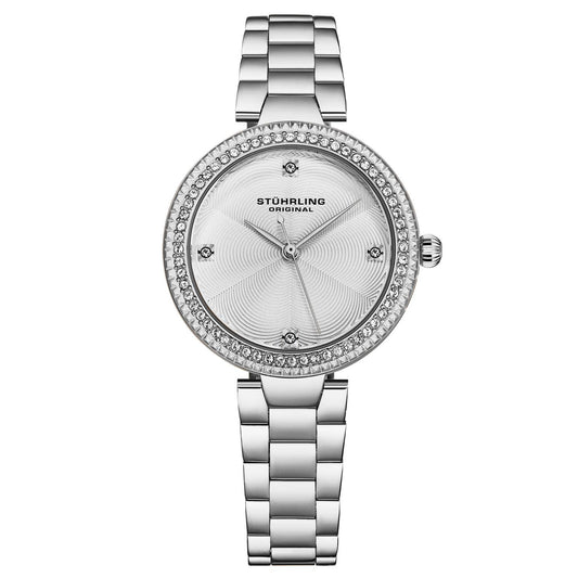Stuhrling Original Brilliance Women's Quartz Watch, 32mm, Silver Dial, Crystal Hour Markers