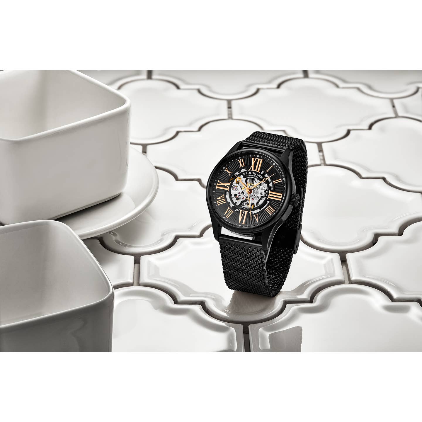 Stuhrling Original Atrium 3942M Men's Automatic Skeleton Watch, 42mm, Black Case