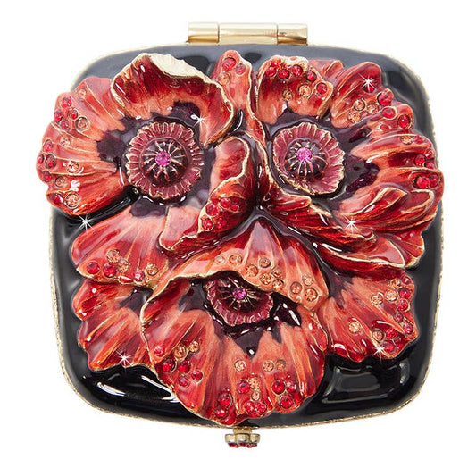Jay Strongwater Freya Poppy Compact Mirror, Crystal Enamel Gold-Finished