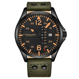 Stuhrling Original Aeronaut Men's Quartz Aviator Watch, 43mm, Black Dial, Green Leather Strap