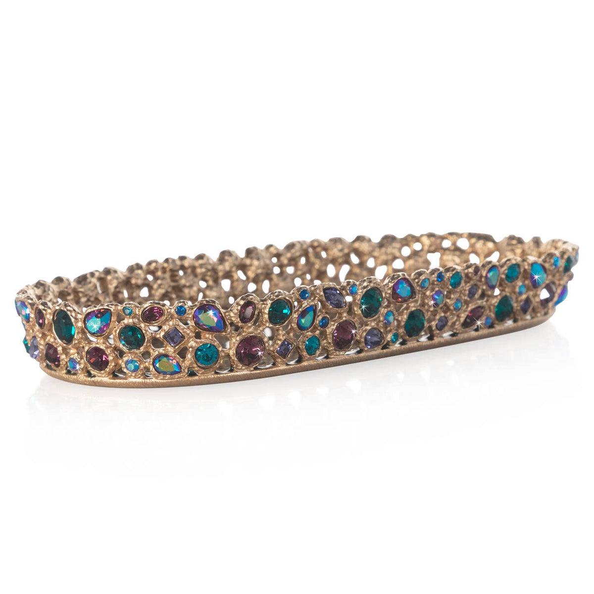 Jay Strongwater Julius Bejeweled Swarovski Crystal Enamel Gold-Finished Decorative Tray, Peacock