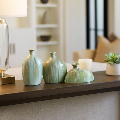 Decorative Vases Set of 3 - Green Ceramic Ombre, 5/8/9 in.