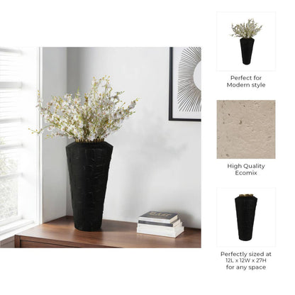 Decorative Vase - Black Ceramic Large Textured, 27 in.