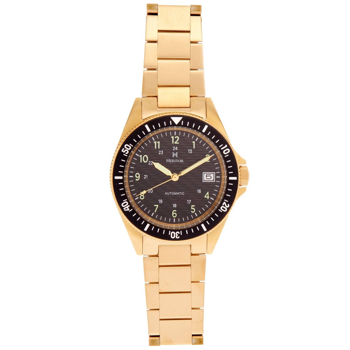 Heritor Calder Men's Automatic Date Bracelet Watch, Gold/Black