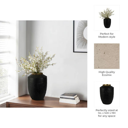 Decorative Vase - Black Ceramic Small Matte Finish, 19 in.