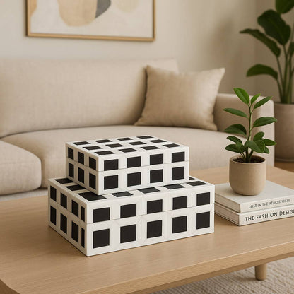 Boxes Set of 2 - White Resin with Removable Lid, 10/12 in.