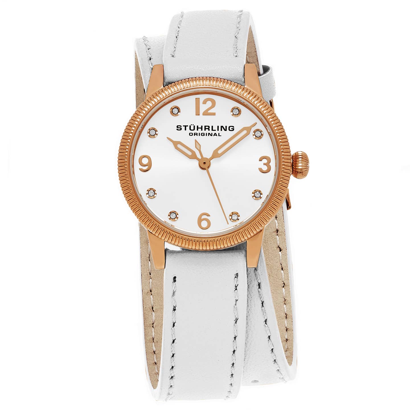 Stuhrling Original Vogue 646 Women's Quartz Watch, 31mm, White Dial, White Leather Strap, Double-Wrap Strap