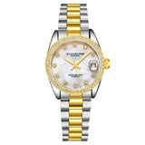 Stuhrling Original Lineage Women's Quartz Watch, 31mm, Silver Mother-of-Pearl Dial, Two-Tone Gold & Silver Bracelet, Crystal-Accented Bezel