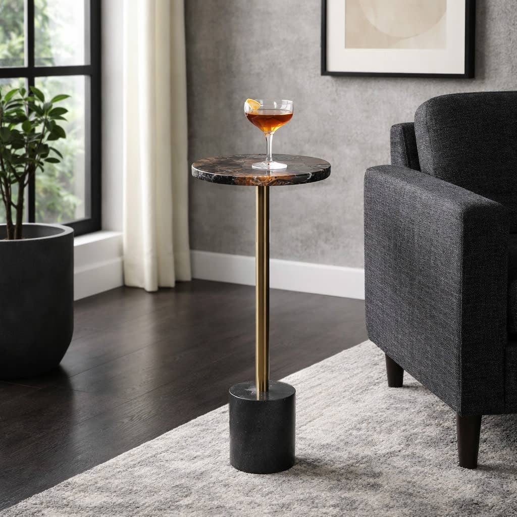 Side Table - Gold and Black Petrified Wood Round Top, 24 in.