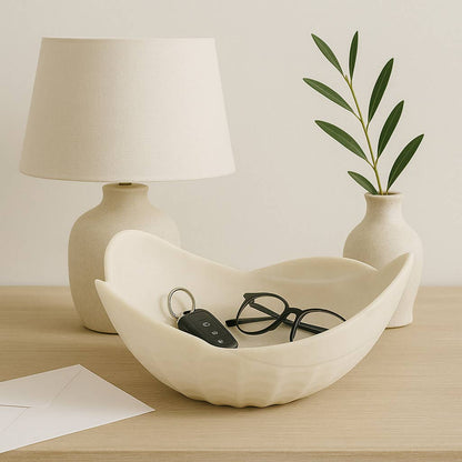 Bowl - White Resin Sculptural Soft Curved Edges, 17 in.