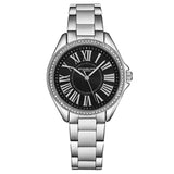 Stuhrling Original The Dynasty 4025 Women's Japanese Quartz Watch, 40mm, Black Dial, Silver-Tone Stainless Steel Bracelet, Crystal-Accented Bezel