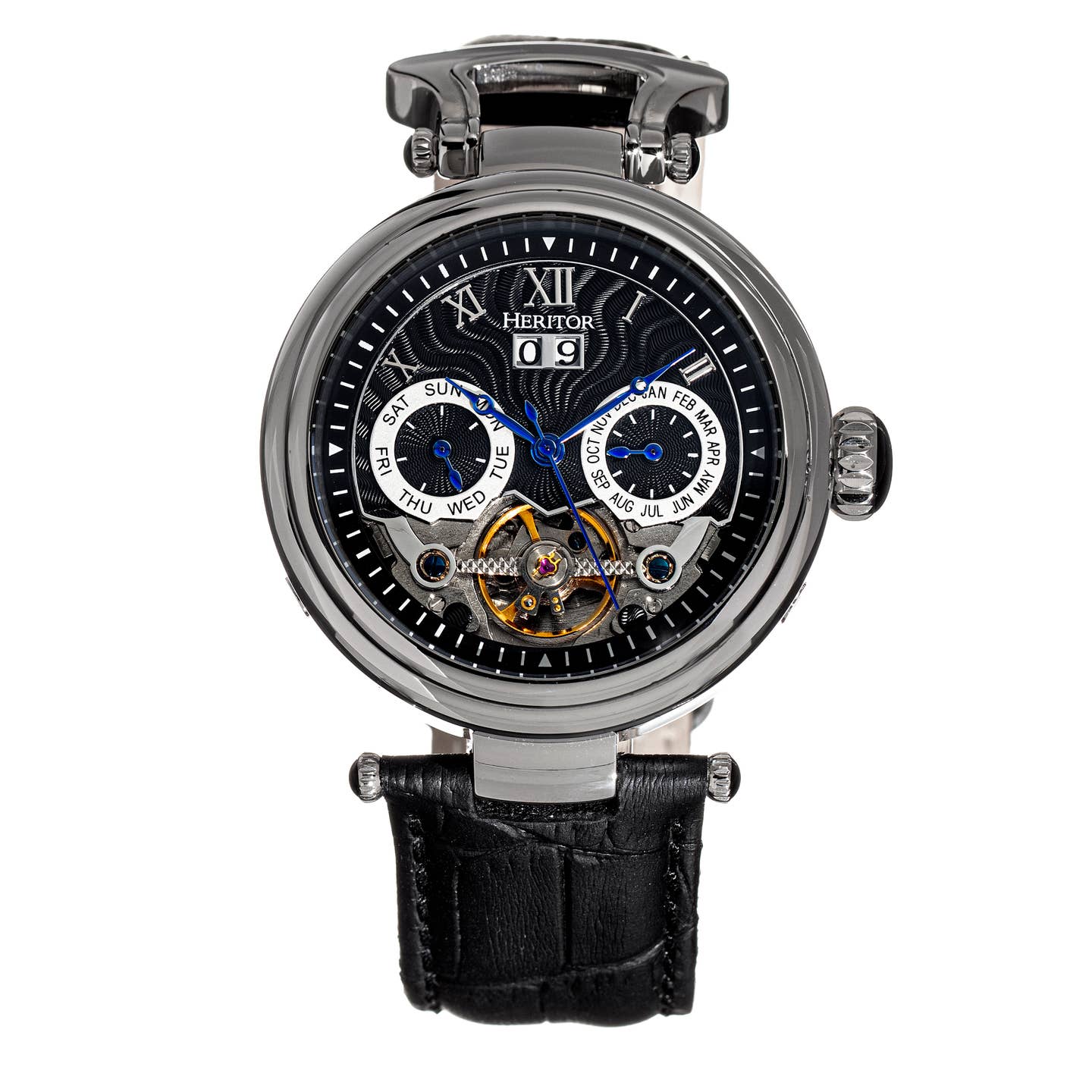 Heritor Ganzi Men's Automatic Semi-Skeleton Leather Watch, Style HERHR3302