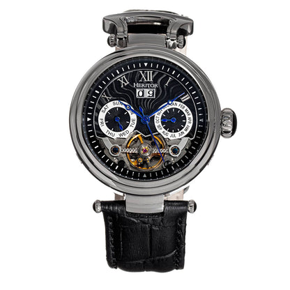 Heritor Ganzi Men's Automatic Semi-Skeleton Leather Watch, Style HERHR3302