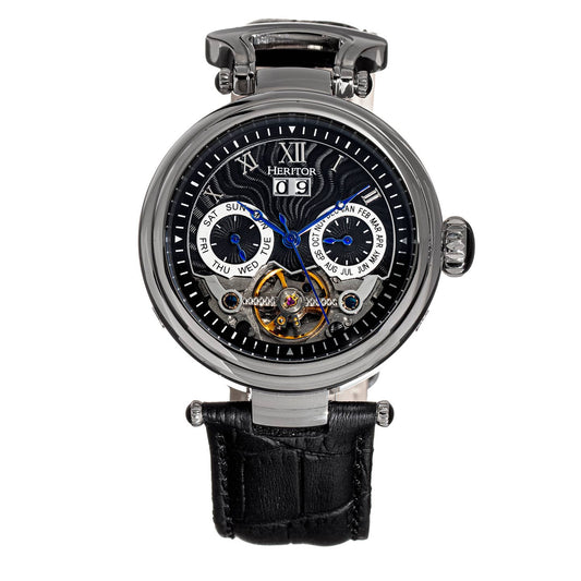 Heritor Ganzi Men's Automatic Semi-Skeleton Leather Watch, Style HERHR3302