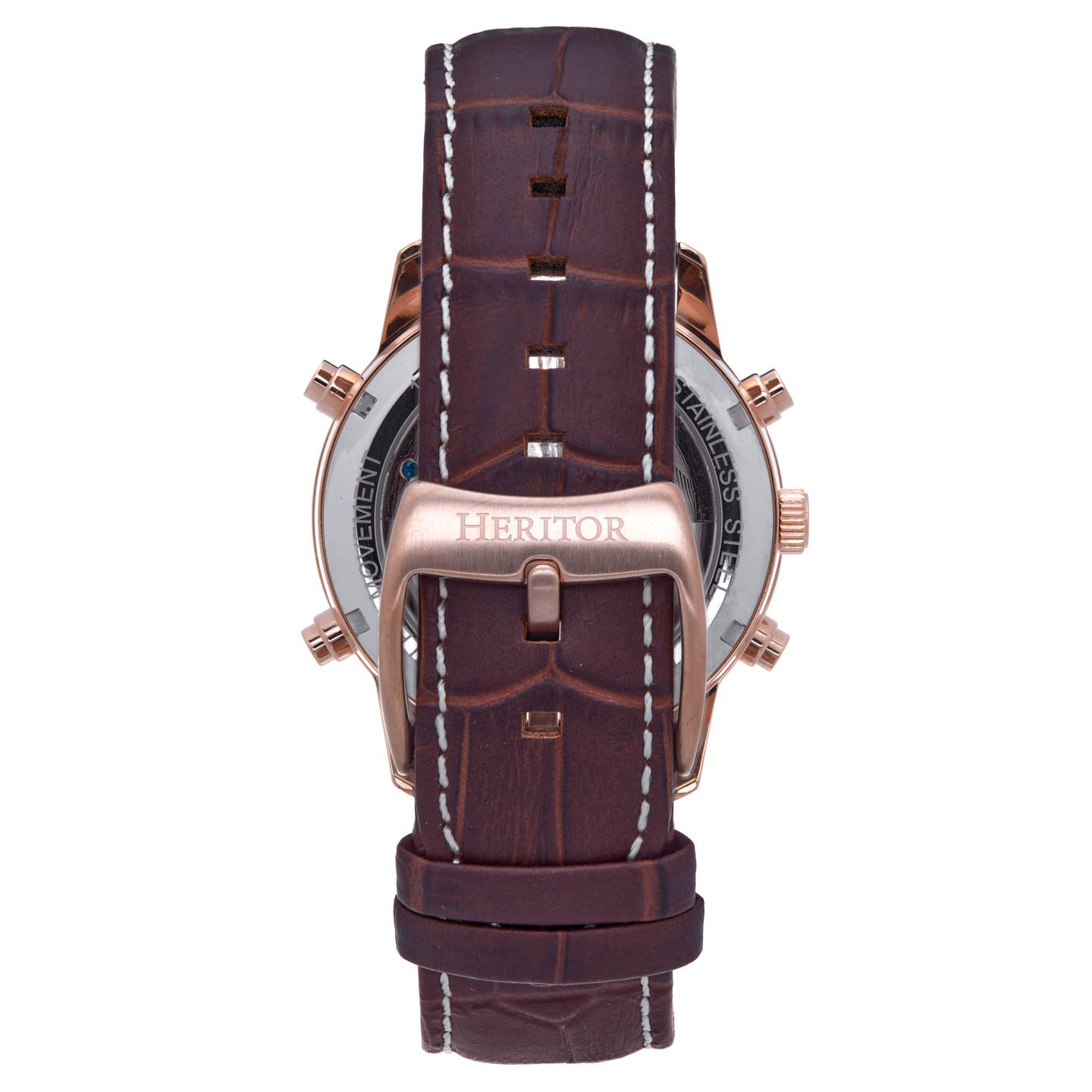 Heritor Wilhelm Men's Automatic Semi-Skeleton Leather Watch, Brown/Rose Gold