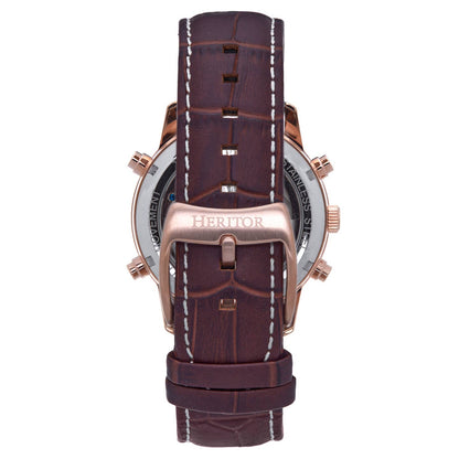 Heritor Wilhelm Men's Automatic Semi-Skeleton Leather Watch, Brown/Rose Gold