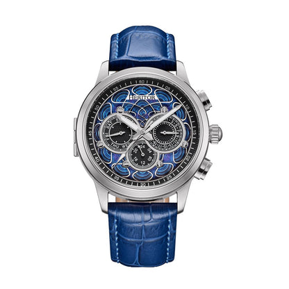Heritor Apostle Leather Band Men's Automatic Day-Date Leather Watch, Blue/Blue