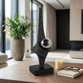 Decorative Sculpture - Black Resin with Metal Sphere, 18 in.