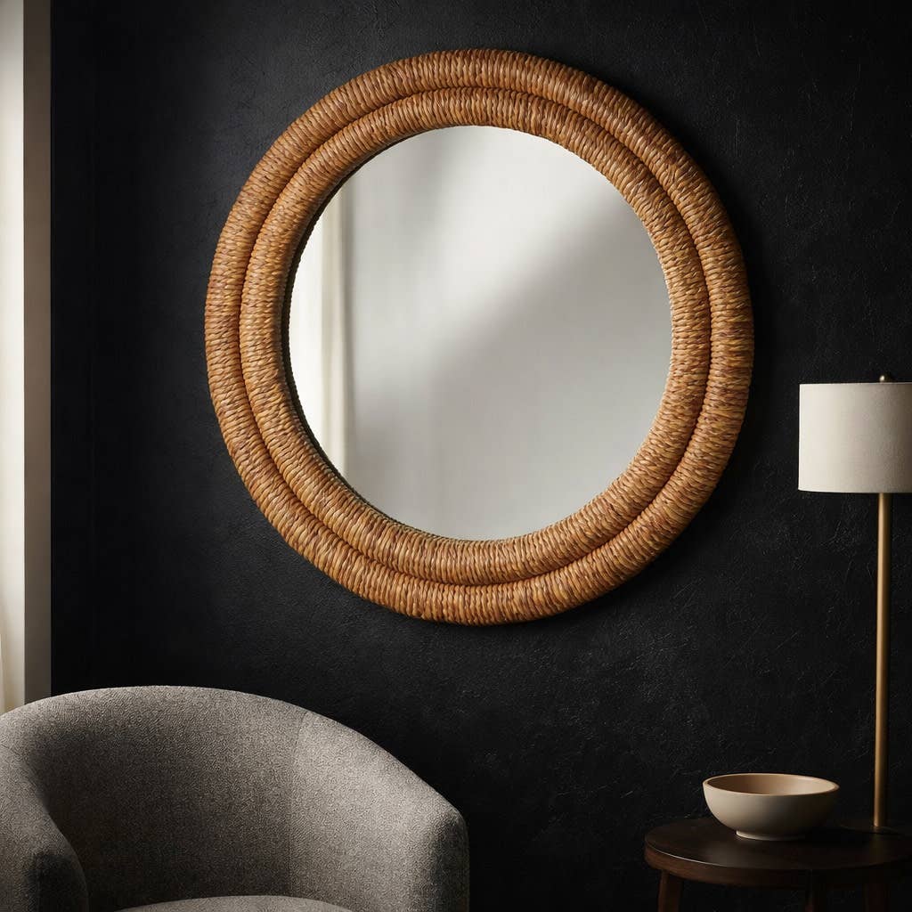 Wall Mirror - Brown Woven Banana Leaf Framed, 37 in.
