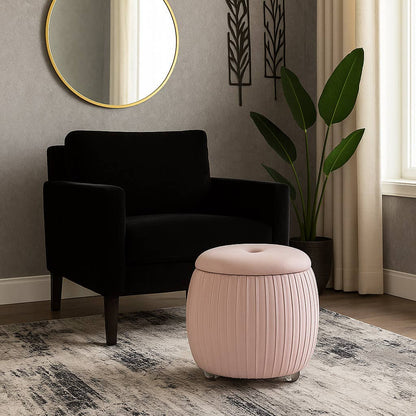Storage Stool - Pink Wood Round with Cushioned Seat, 18 in.
