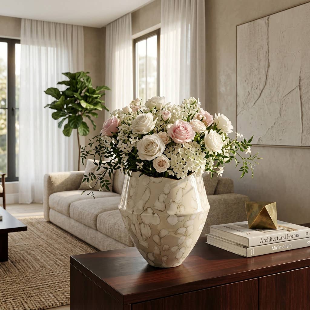 Decorative Vase - Ivory Porcelain Modern Small, 10 in.