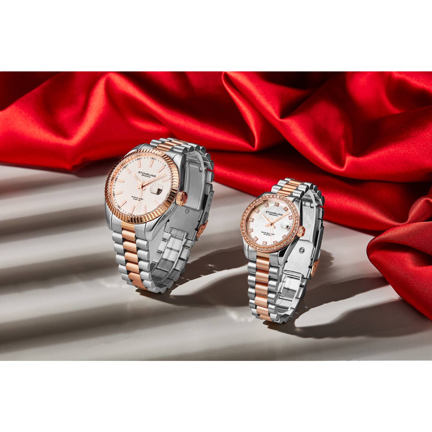 Stuhrling Original Lineage Women's Quartz Watch, 31mm, Silver Mother-of-Pearl Dial, Two-Tone Rose Gold & Silver Bracelet, Crystal-Accented Bezel