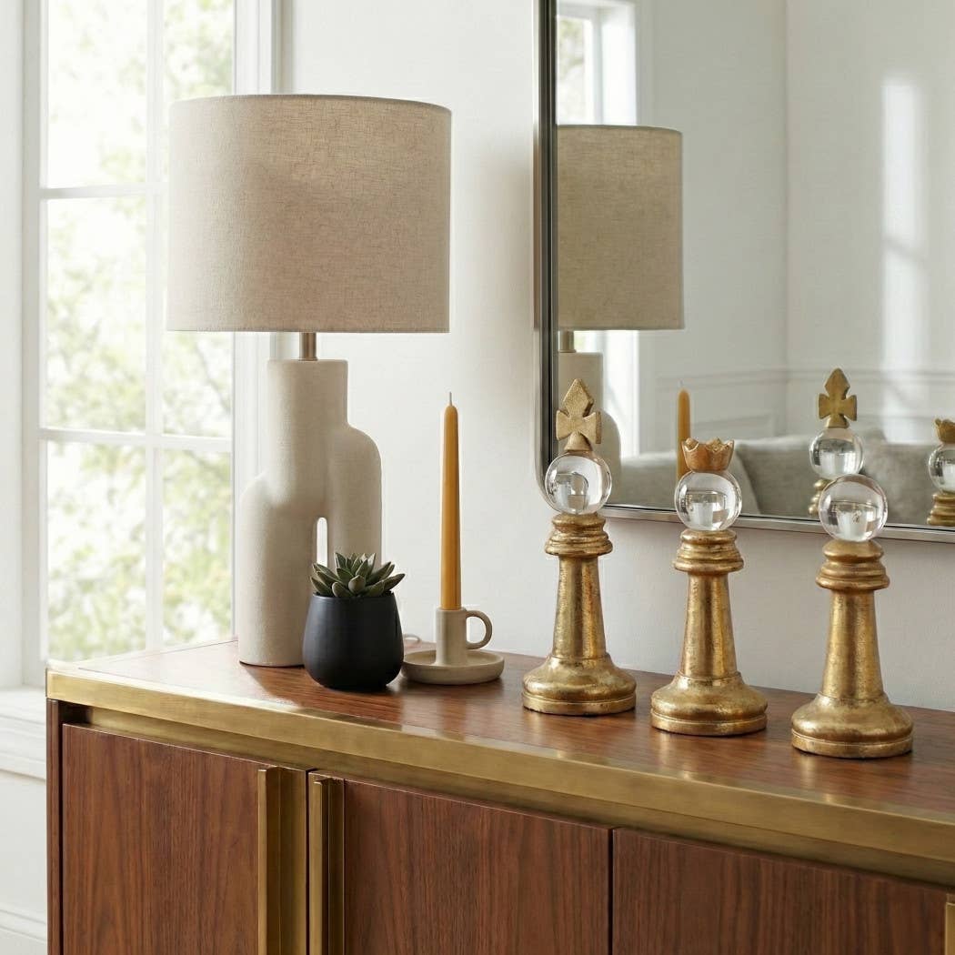 Decorative Object Set of 3- Gold Metal Chess Piece, 8/9/10in