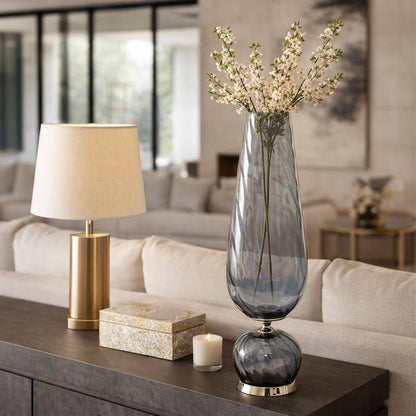 Decorative Vase - Gray Glass with Metal Base, 25 in.