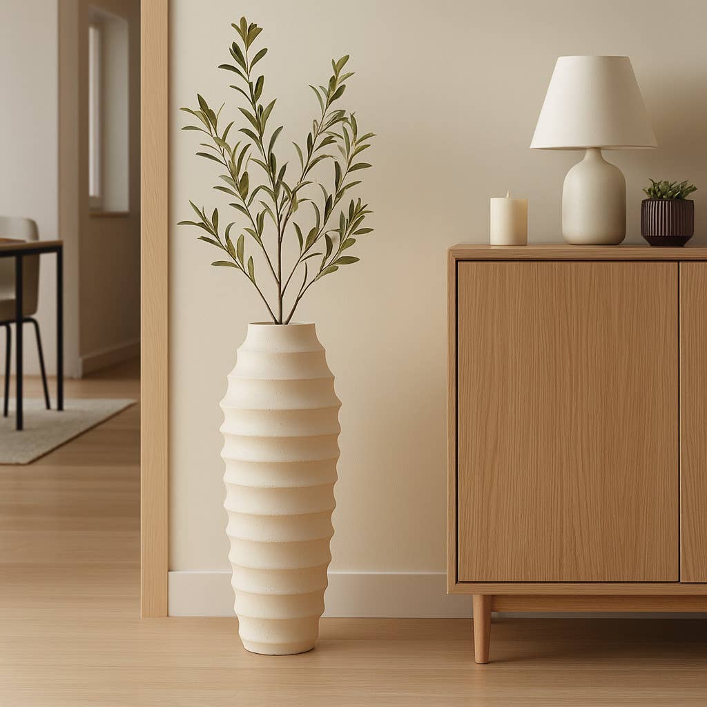 Decorative Floor Vase - Ivory Ecomix Textured Ribbed, 33 in.