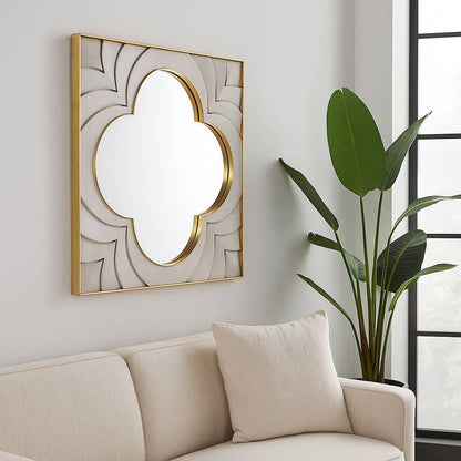 Wall Mirror - Ivory Wood Square Brass Frame, 35 in.