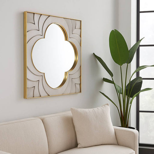 Wall Mirror - Ivory Wood Square Brass Frame, 35 in.