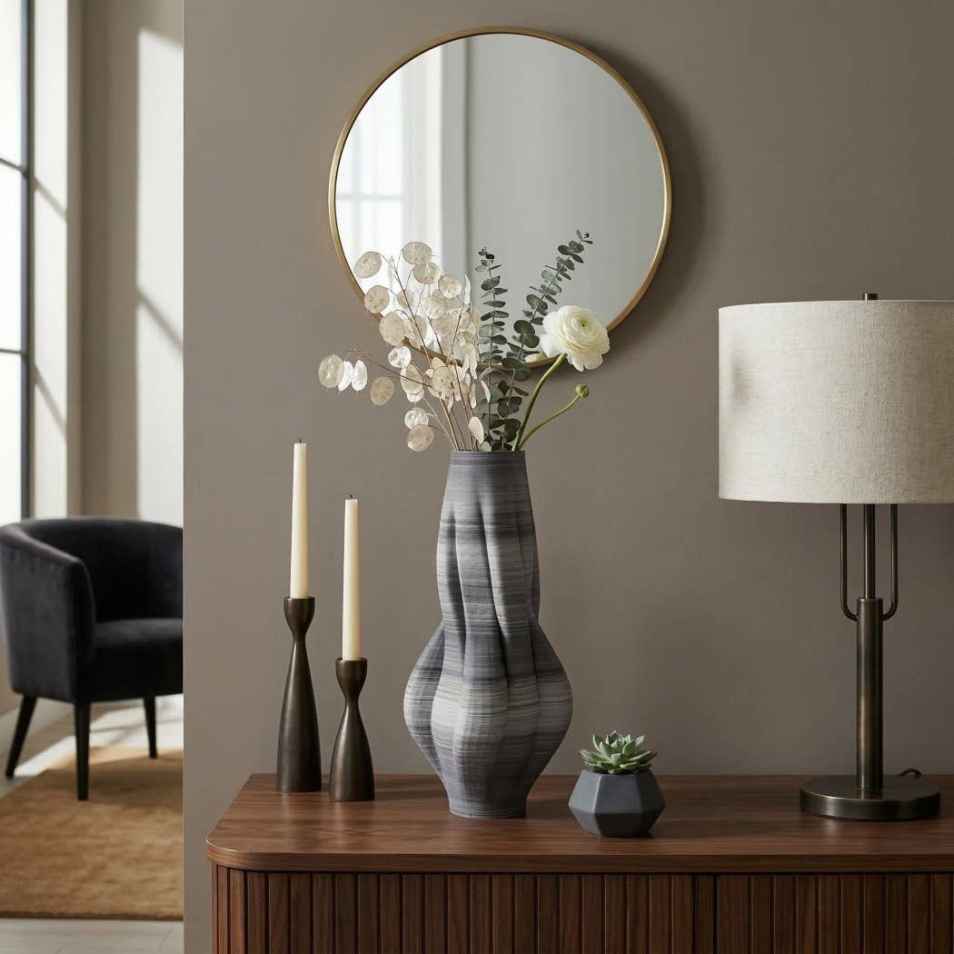 Decorative Vase - Gray Ceramic Contoured Silhouette, 15 in.