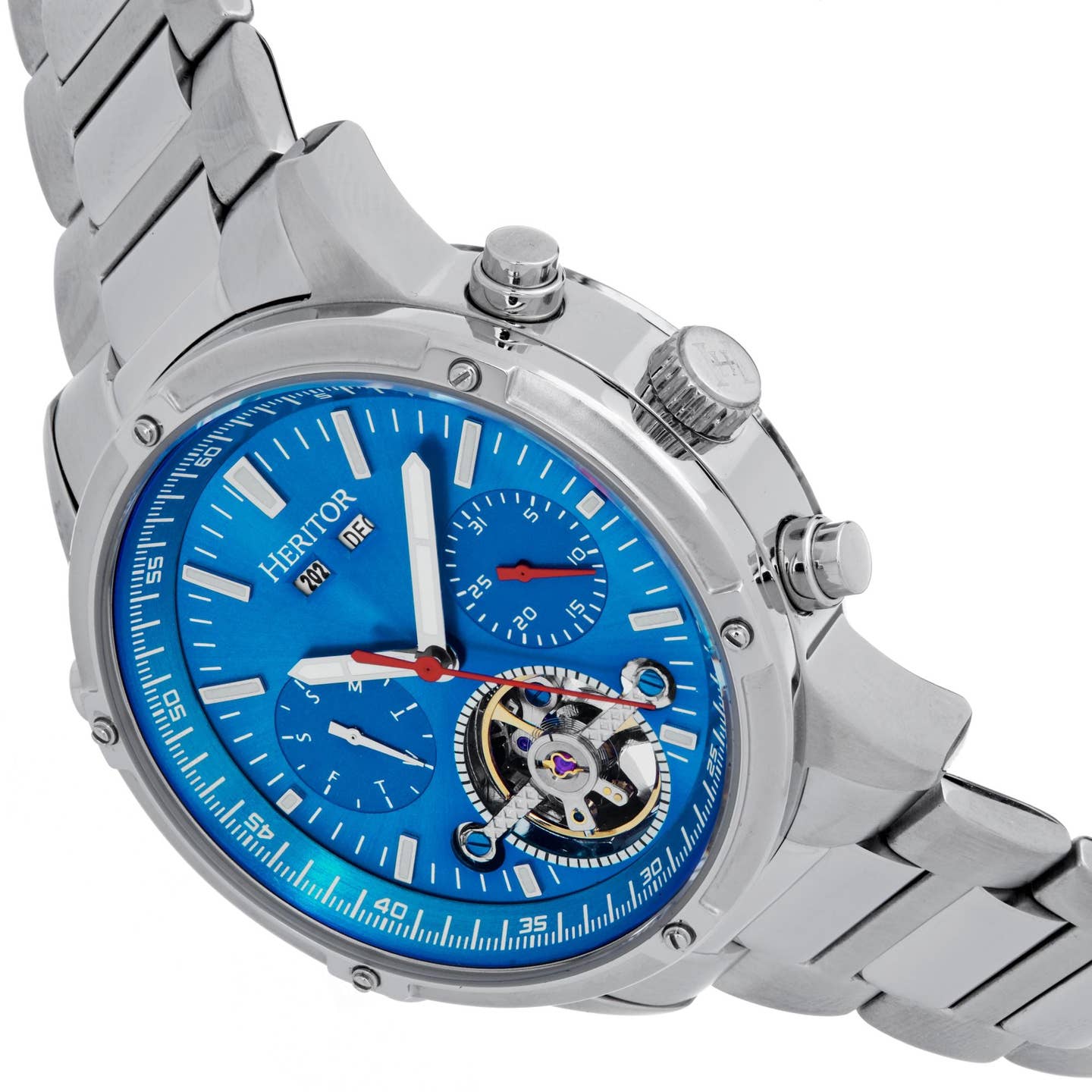 Heritor Wilhelm Men's Automatic Semi-Skeleton Bracelet Watch, Silver