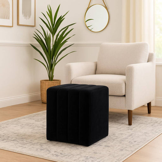 Ottoman Stool - Black Wood Square Foot Rest, 19 in.
