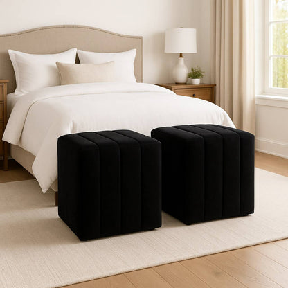 Ottoman Stool - Black Wood Square Foot Rest, 19 in.