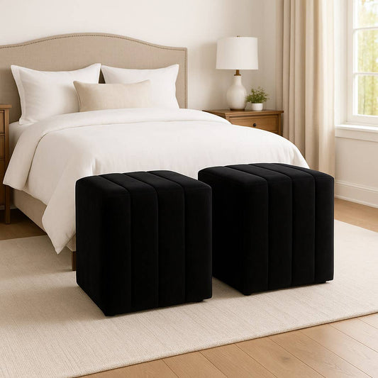 Ottoman Stool - Black Wood Square Foot Rest, 19 in.