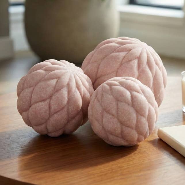 Decorative Orbs Set of 3 - Pink Resin Spheres, 4/5/6 in.