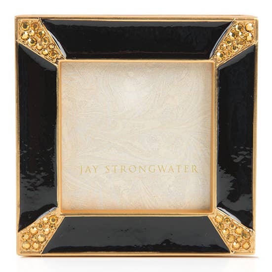 Jay Strongwater Leland Pavé Corner 2" Swarovski Crystal Enamel Picture Frame, Black