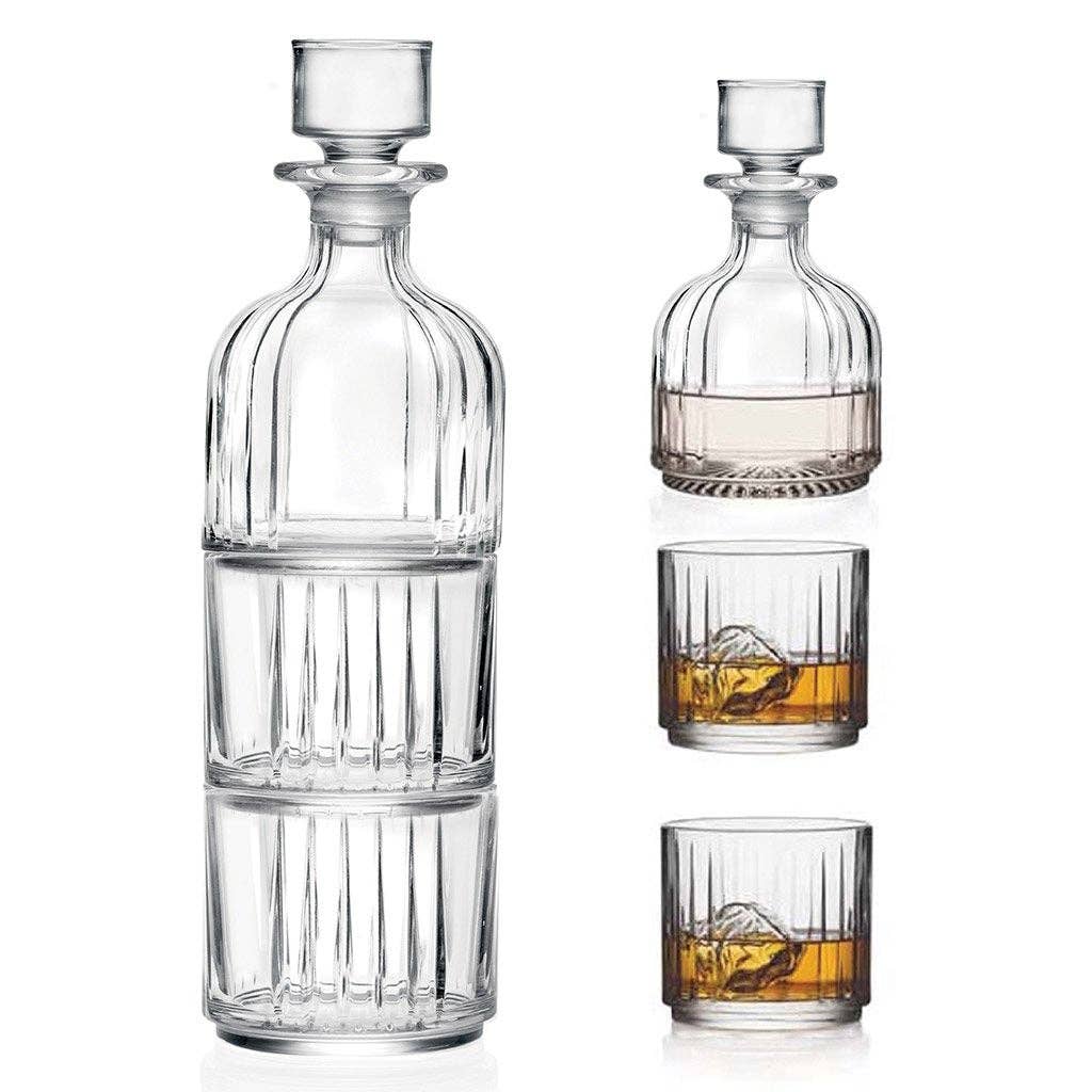 Barski Combo Glass Whiskey Decanter Set, Decanter: 11.35 oz.; DOF glasses: 12.5 oz.