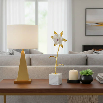 Sculpture - Gold Metal Flower with Gray Marble Base, 15 in.